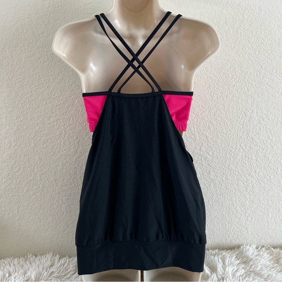 Sporti Women's Black/Pink Active Color Block Double Cross Tankini Swim Top Sz M - Picture 6 of 9